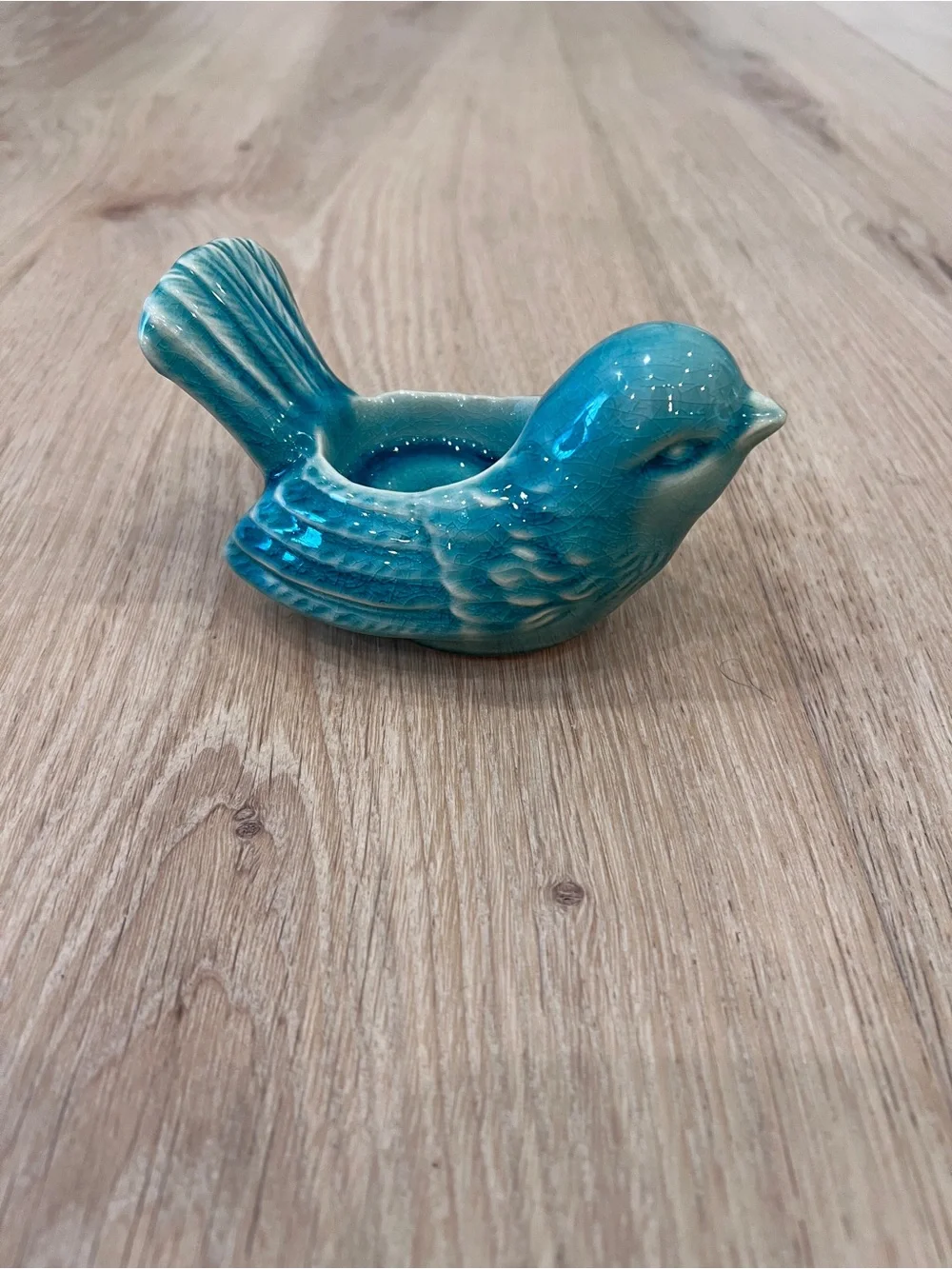 Vintage Blue Crackle Glaze Ceramic Bird Tealight Holder